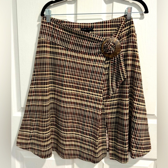 NY&Co. Brown/Tan A Line Below Knee Skirt. Size M. Faux Wrap w/side split at hem. - Picture 1 of 5